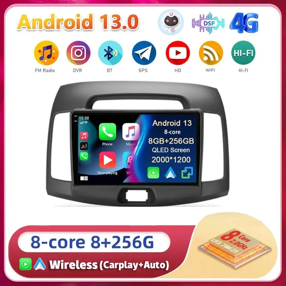 

Автомагнитола Carplay, Android 13, Wi-Fi + 4G для Hyundai Elantra 4 HD 2006-2012, GPS, стерео, мультимедийный видеоплеер, 2din, головное устройство