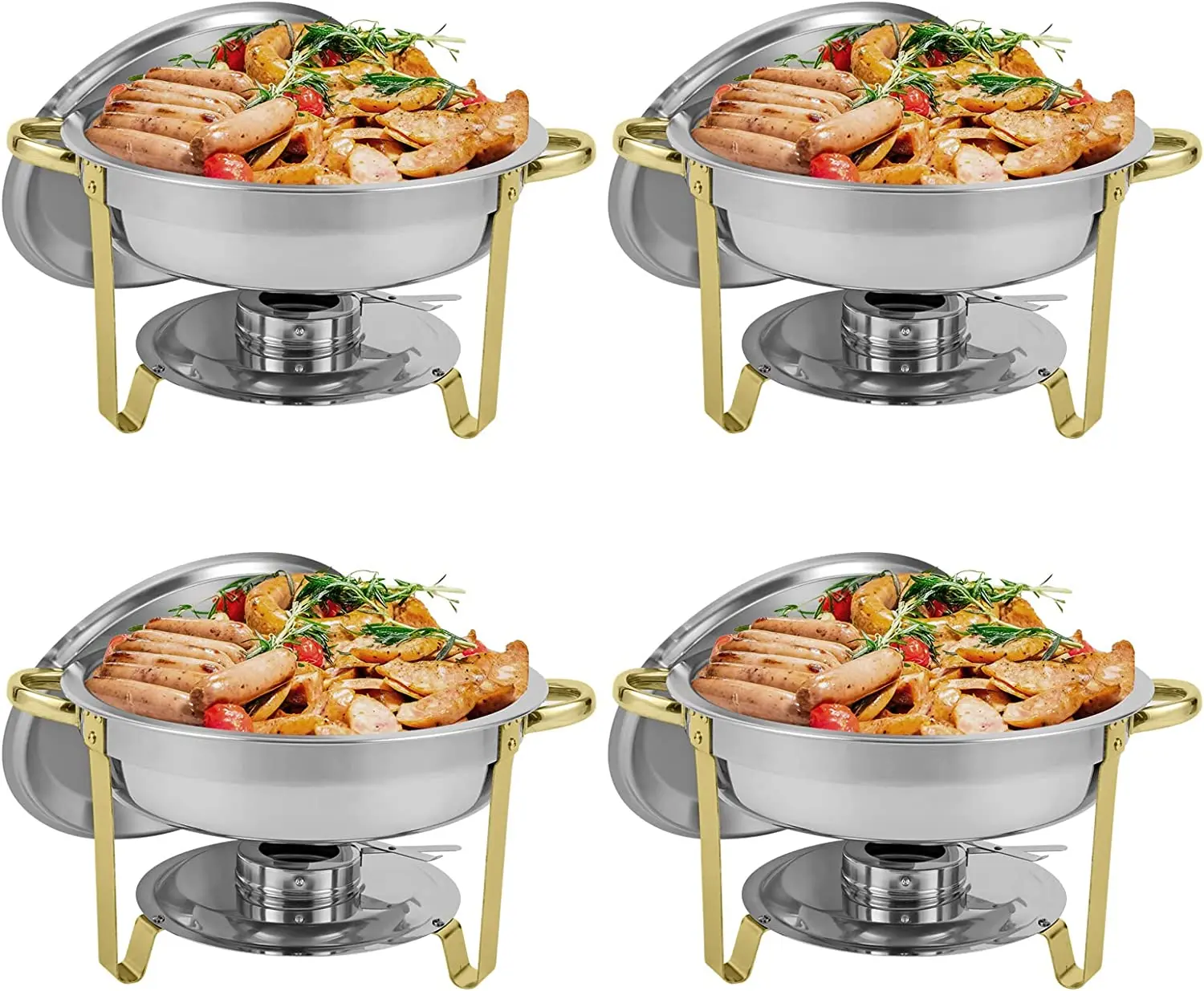 

Thick Chafing Dish Buffet Set Round Stainless Steel Foldable Chafers and Buffet Warmers Sets 5 QT Full Size w/Water Pan, Food P