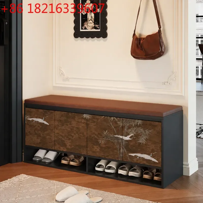 YAOMedieval Solid Wood Shoe Changing Stool Household Door Storage Bench Integrated Home Seating Shoe Cabinet Entrance Organizer