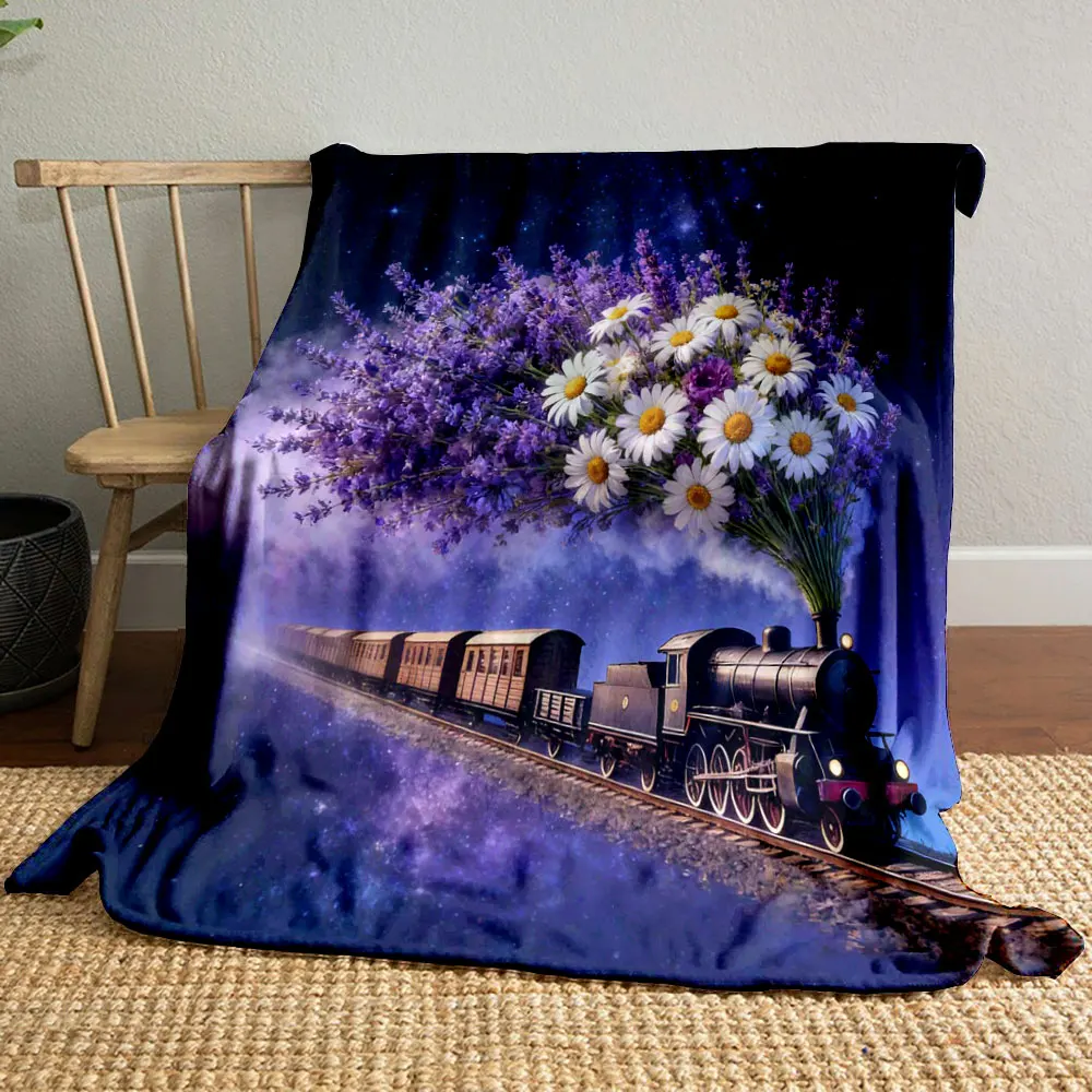 1PC Fairy Tale World Floral Vintage Train Printing Adult Children Warm Blankets Home Travel Car Soft Comfortable Luxury Gifts