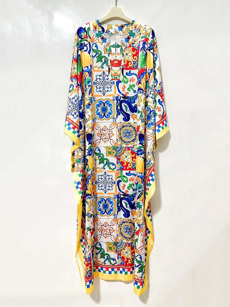 Robe pull à col semi-ouvert et imprimé géométrique rétro pour femmes, robe ample et bouffante, à la mode, été 2025