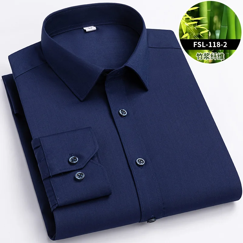 Camicia elegante in raso da uomo Fibra di bambù Manica lunga Antirughe Slim Fit Non stirabili Camicie casual di qualità per ufficio aziendale