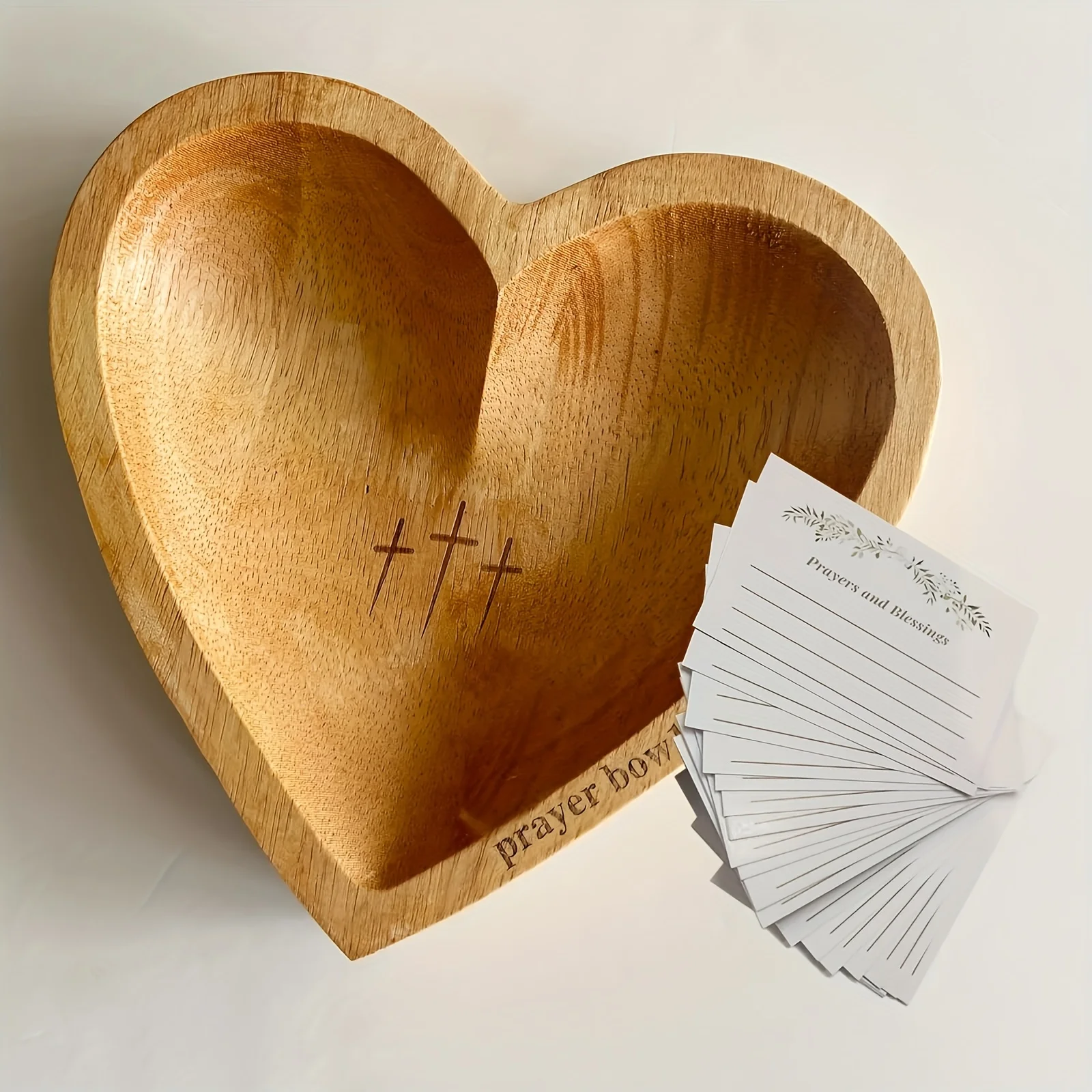 Heart Shaped Wooden Prayer Bowl Religious Home Decoration Natural Wood Grain Design Spiritual Home Decoration