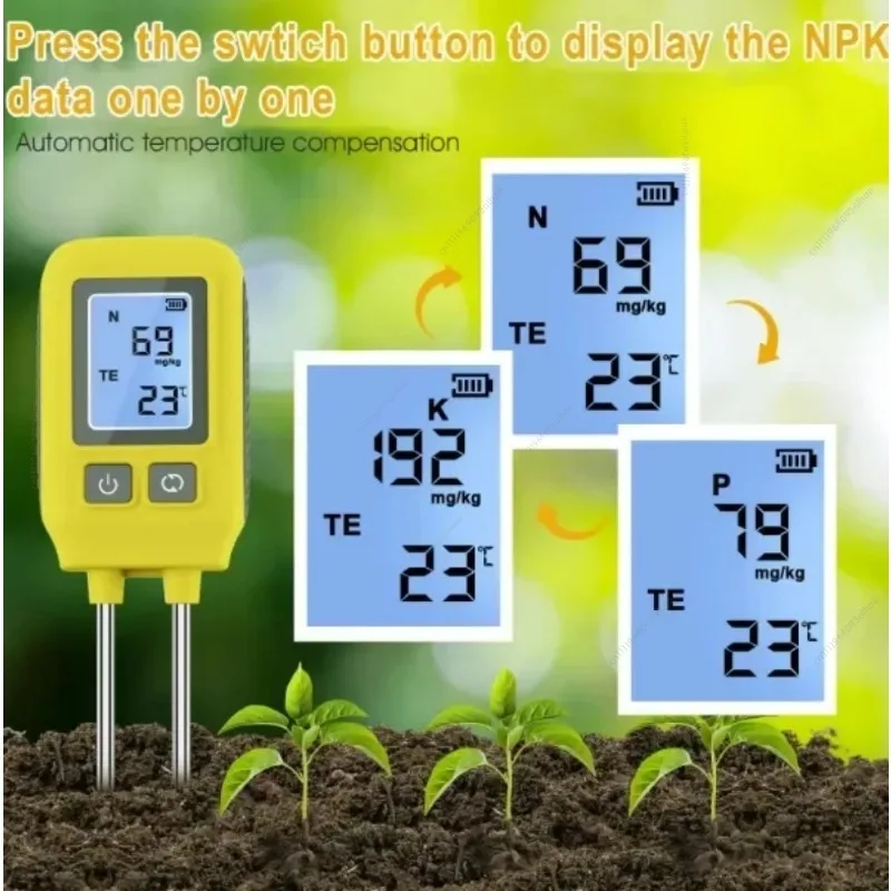 4 in 1 Soil Tester, NPK Organic Matter Fertility & Temperature Detector for Garden Soil