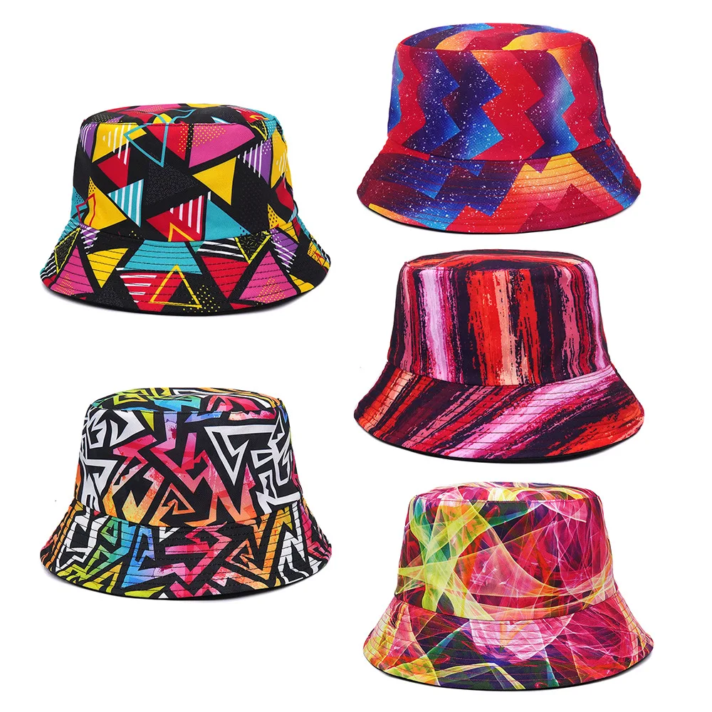 2024 Spring/Summer Outing Sun-proof Hat Reversible Tie-dye Bucket Hat Big Brim Unisex Graffiti Fisherman Cap