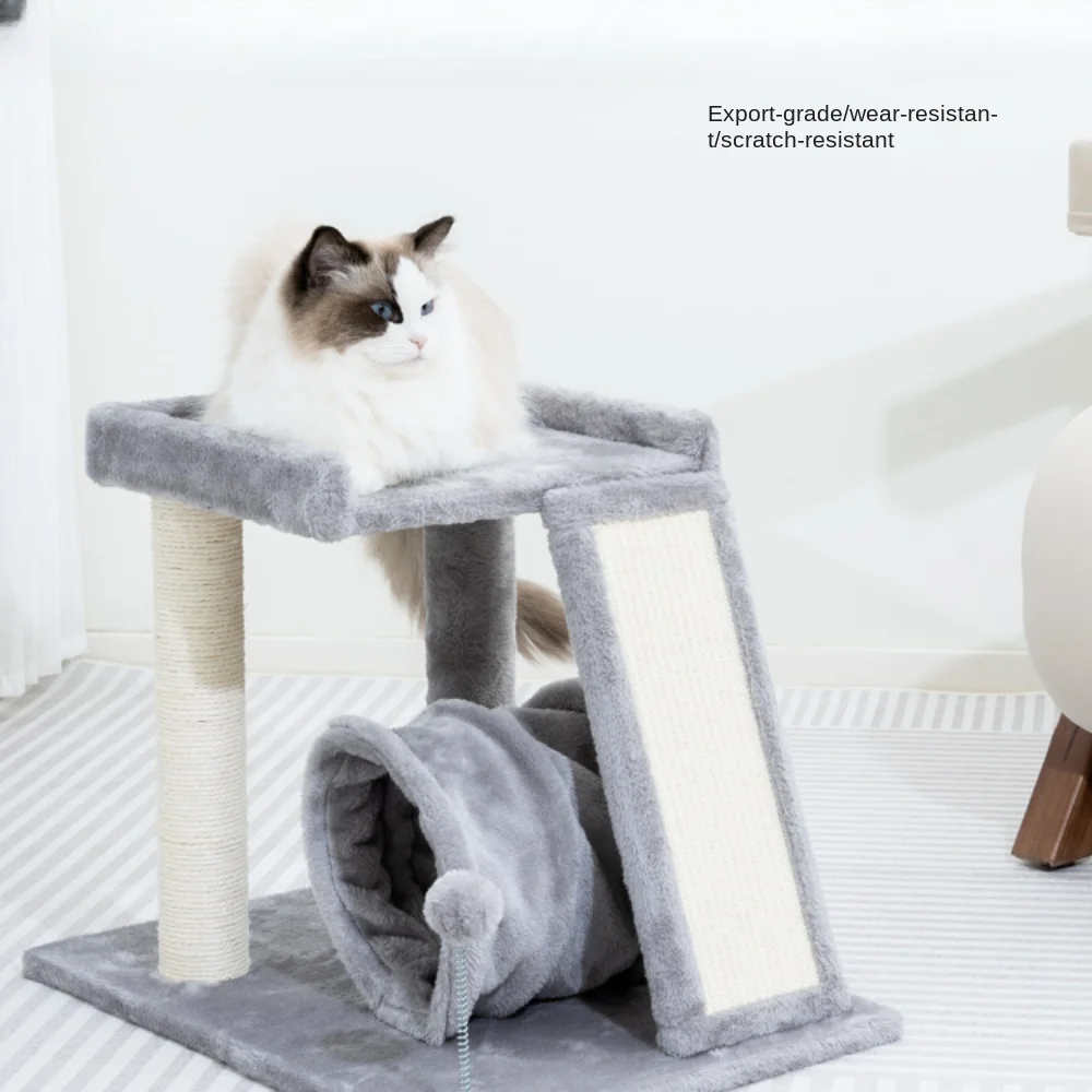 Cat climbing shelf,tree one-in-one, dual-purpose small apartment, sisal cat scratching board, solid wood, tunnel cat toys