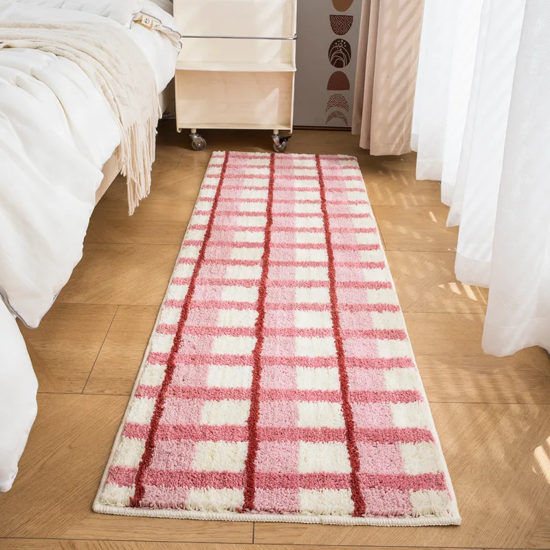 Bed Rug Ins Wind Rug Brown Lattice Simple Room Bedroom Long Bed Mat Imitation Water Bay Window Balcony Mat Home Decoration