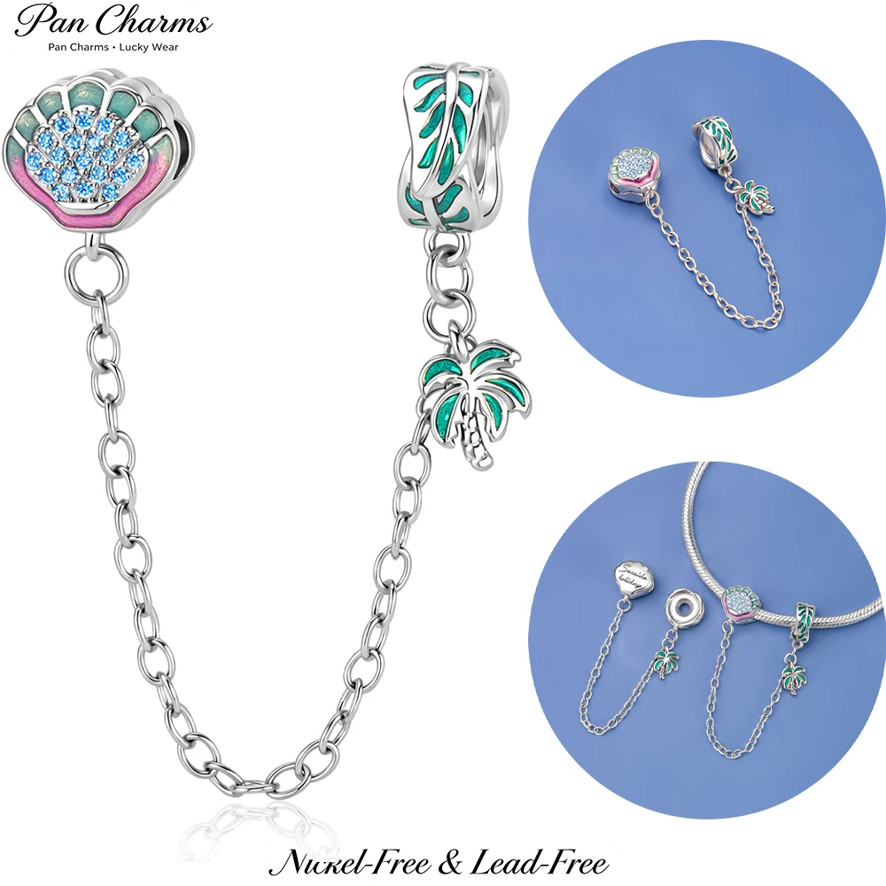 Pan Charms Beach Shell Clasp Safety Chain Glow Beads Fit Original Bracelet Jewelry DIY Summer Lover Vacation Gift for Her Women