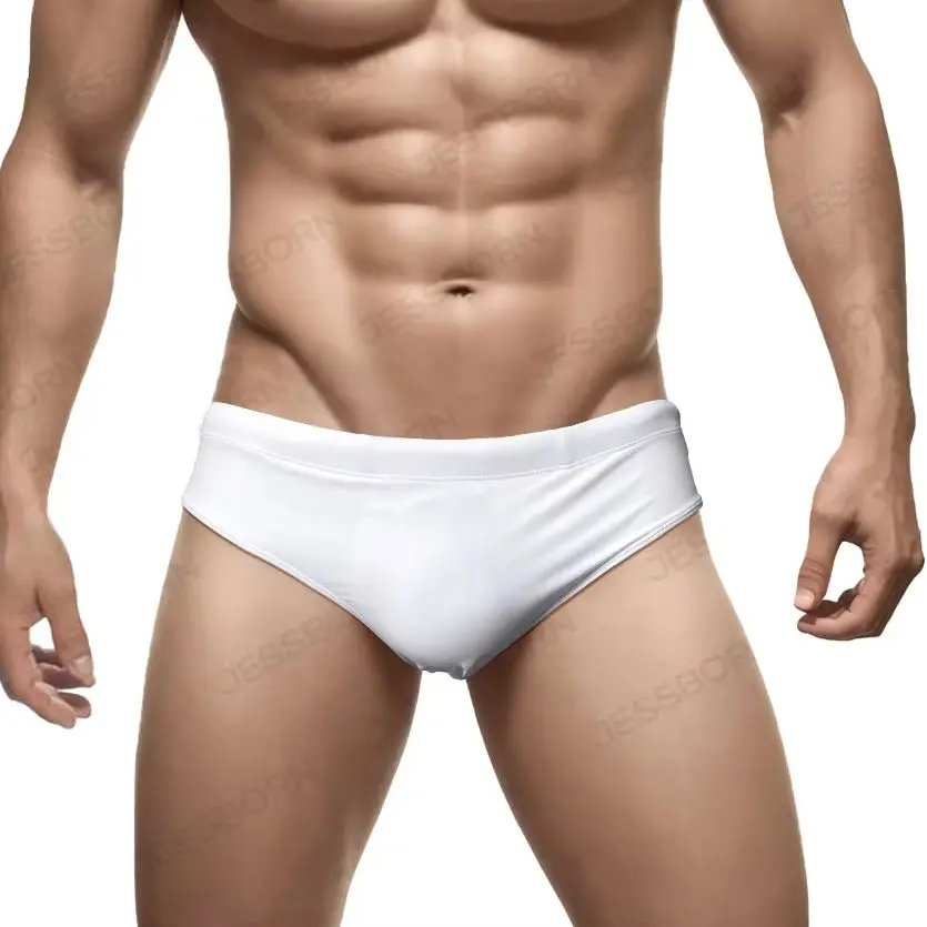 

2026 Fashion Men's Solid Color Nylon Triangle Swimsuit Low Waist Swimsuit Beach Hot Spring Surf Brief 10108