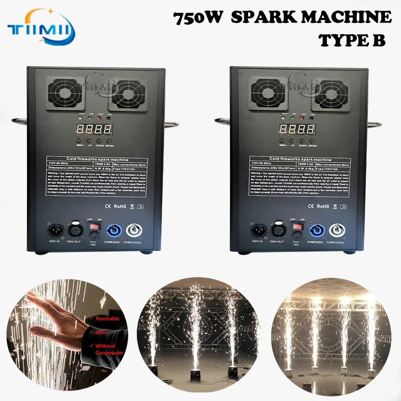 

2PCS DMX 750W Remote Control Stage Effect Cold Firework Spark Fountain Machine For Night Club Wedding Dj TI Powder spark mahchin