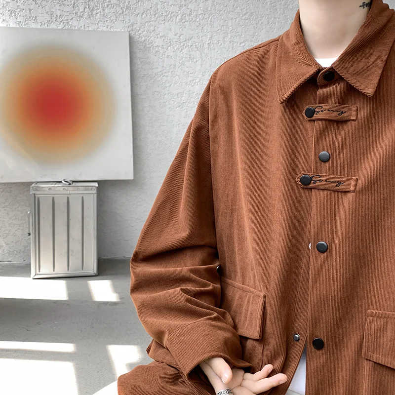 Corduroy Shirt Men Casual Turn Down Button Long Sleeve Shirts Streetwear Leisure Luxury Clothing Chemise Homme