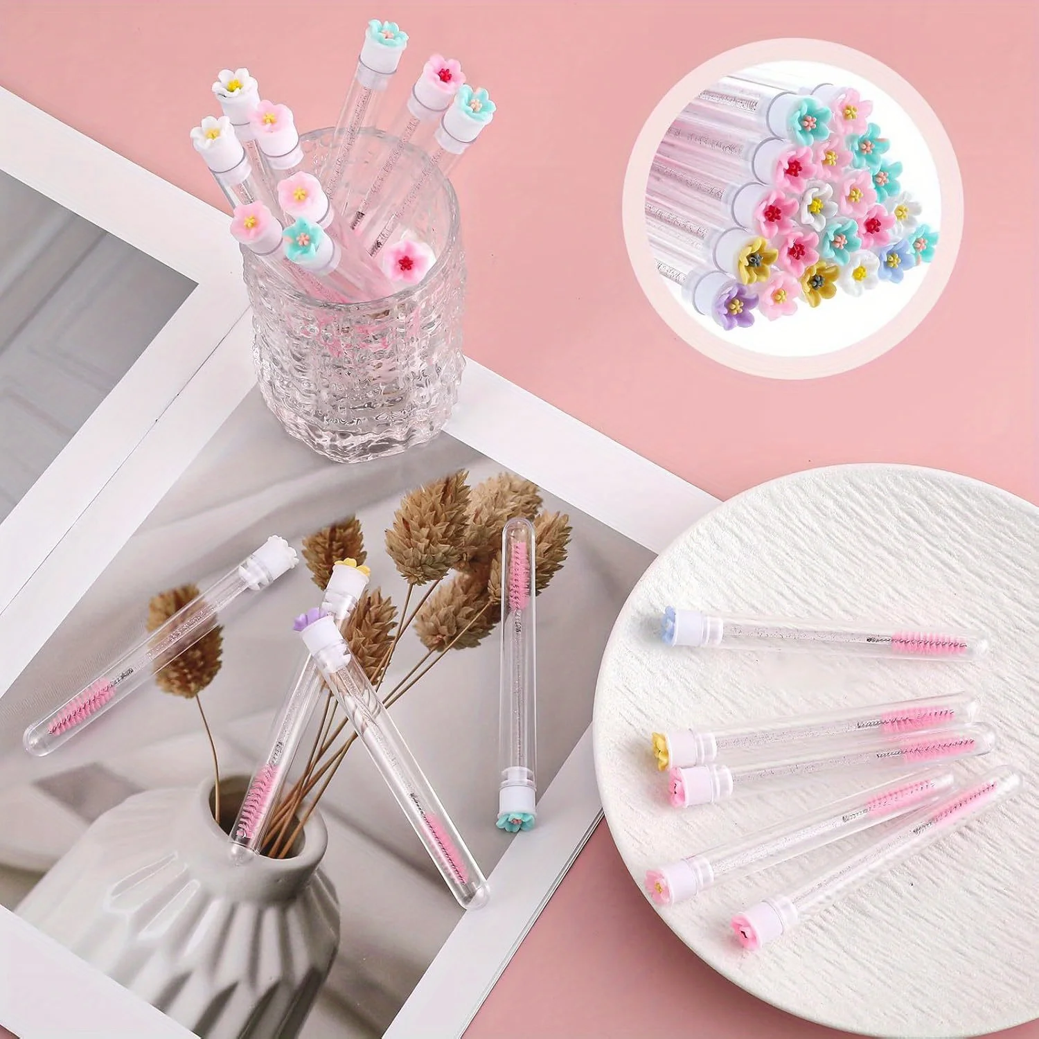 10pcs Mascara Wands Tube Lash Brushes Eyelash Spoolie with Tube Shiny Lash Brush Empty Mascara Tube and Wand Applicator