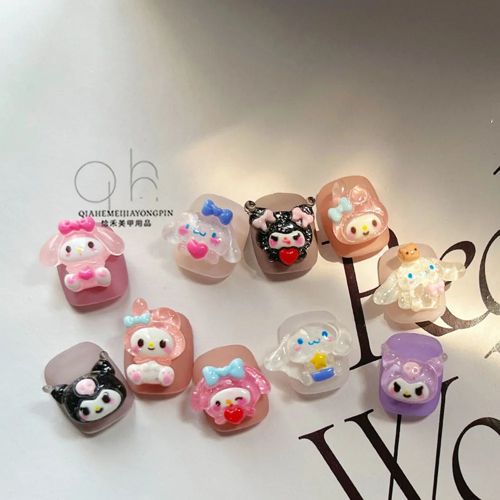 10pcs Miniso Sanrio Nail Charms Cartoon Hello Kitty Resin Nail Accessories for Diy Cute Melody/Kuromi/Pochacco Nail Art Jewelry