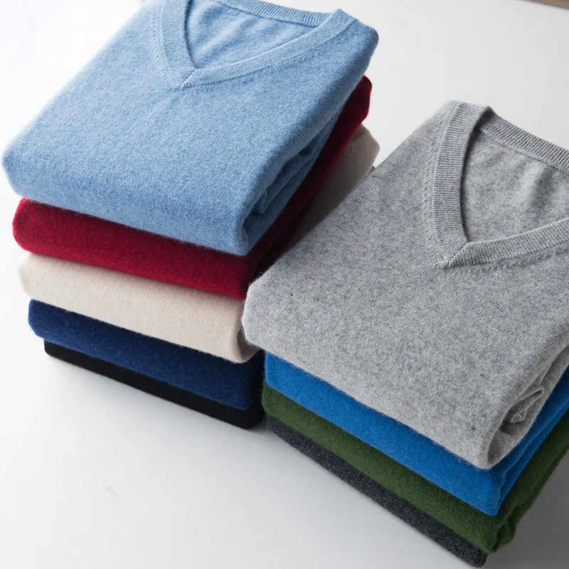 2026 Autumn Winter Cashmere Classic Pullover V-Neck Sweater Men Cotton Blend Warm Jumper Clothes Pull Homme Man Hombres Sweater