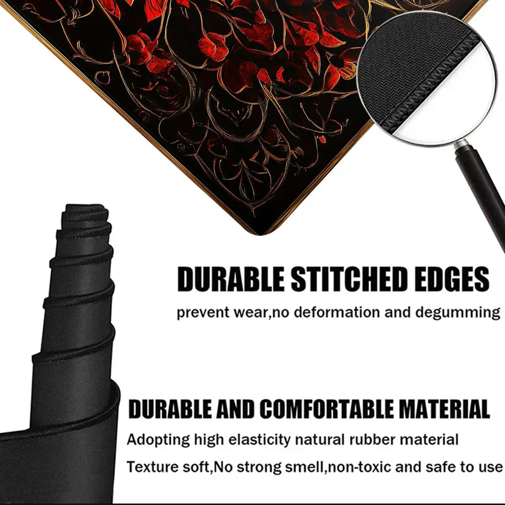 Mystery Mandala Mouse Pad Red Aesthetic Desk Mat Rubber Base Desk Accessories Non-Slip Stitched Edge Mousepad Gift for Women Men