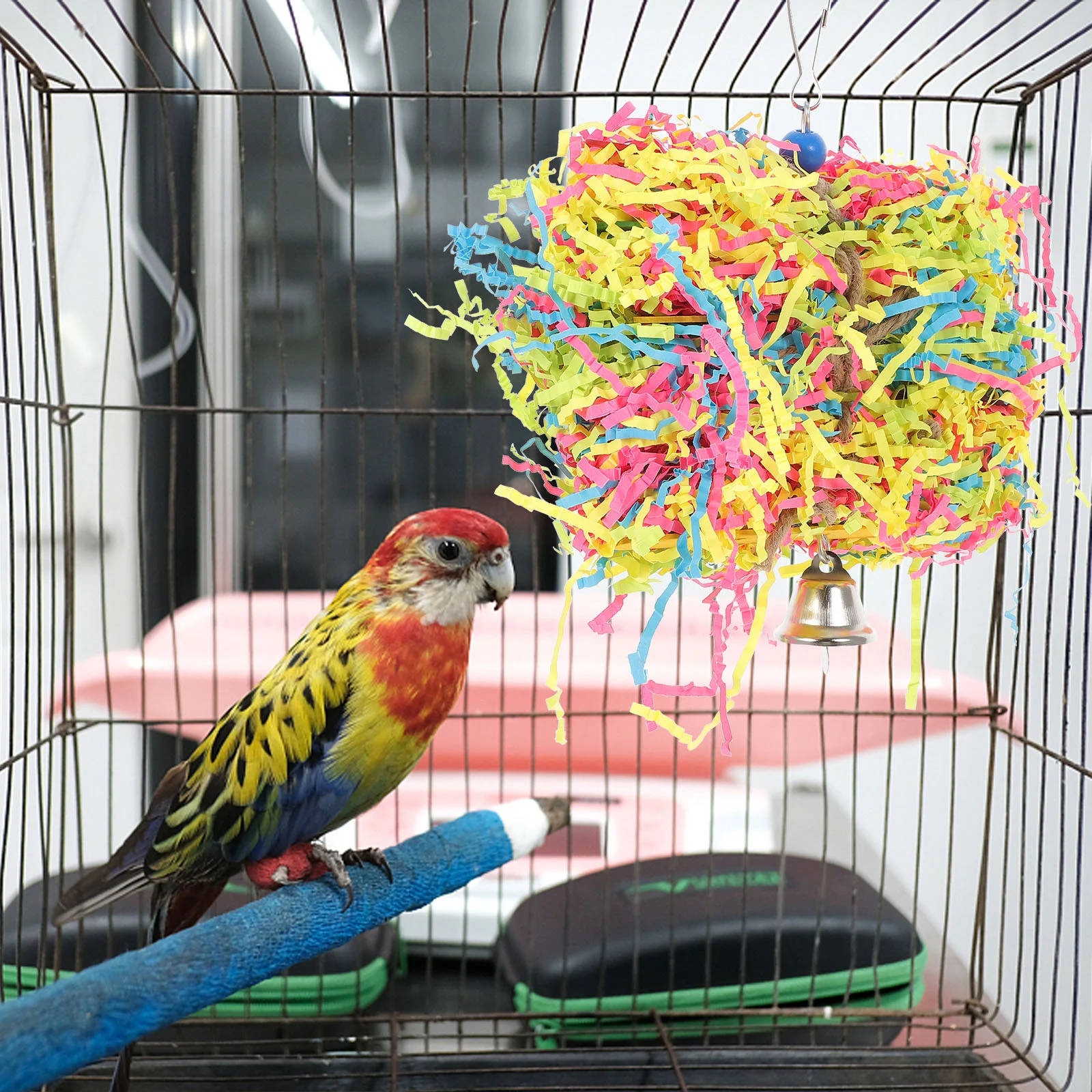 Parrot Chewing Toy Parakeet Paper Budgie Cage Accessories Cockatiel Interesting Hanging Pet Plaything Grass Ball