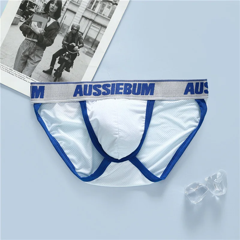 Men's underwear elastic mesh comfortable breathable sexy high fork youth briefs aussiebum Men's briefs milk silk waist comfort