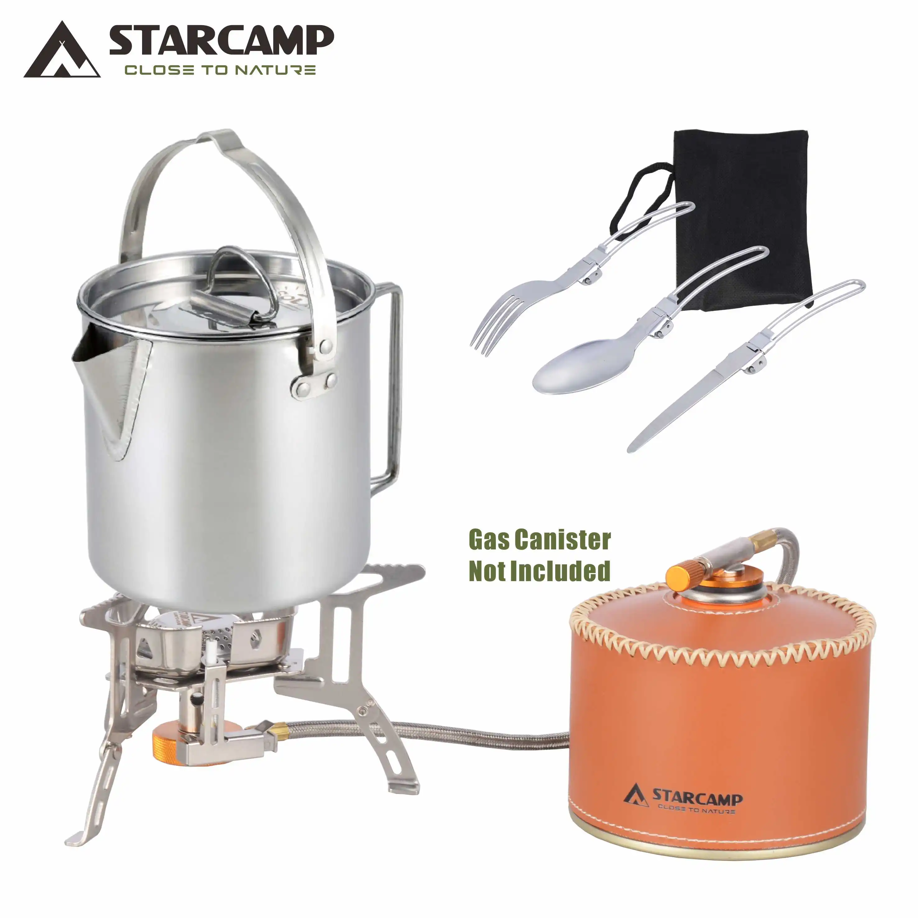 STARCAMP 5PCS Outdoor Camping Cooking Set Backpack Gas Stove Kitchen Set Hiking Cookware Set