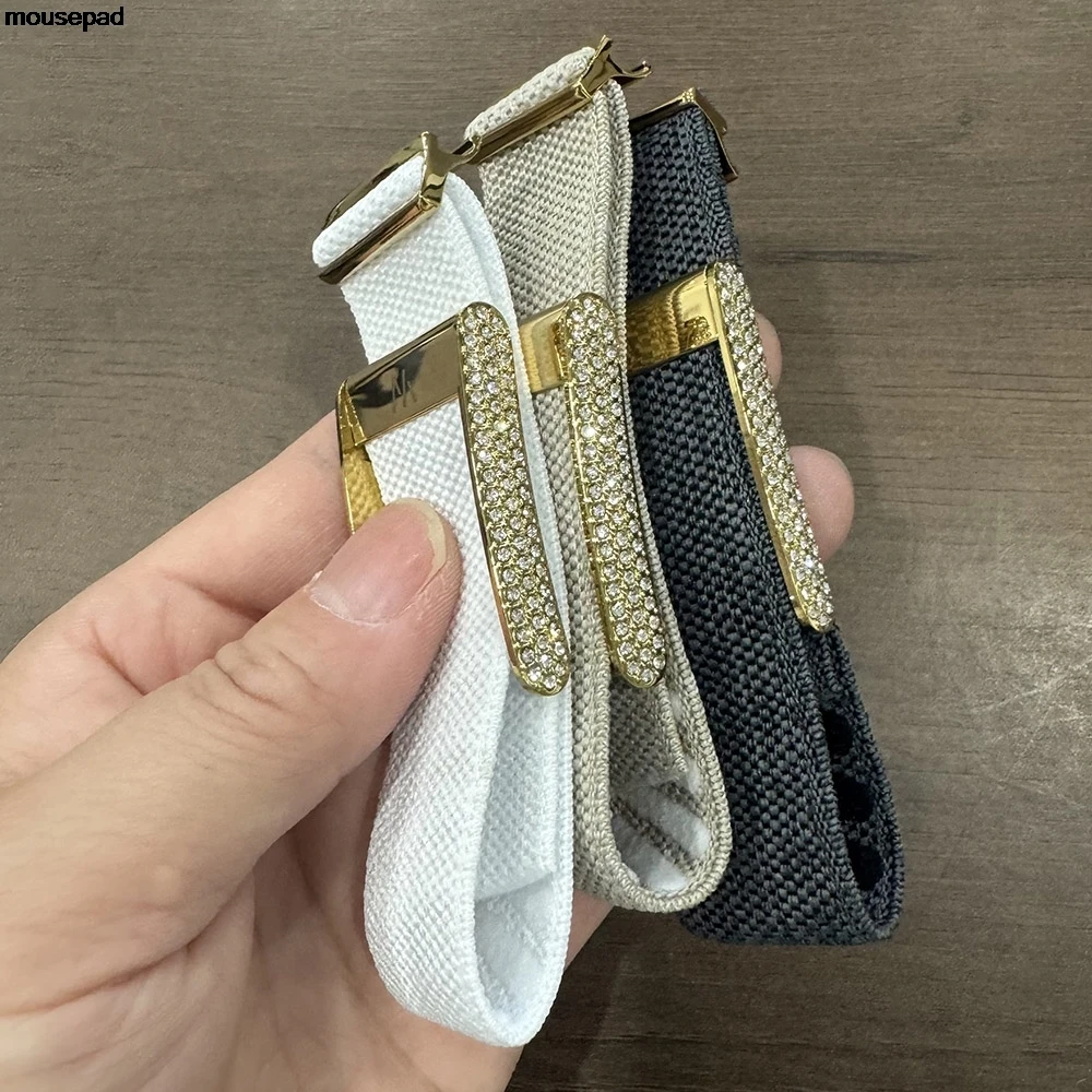 Hot Rhinestone Inlaid Magnetic Band With Gold Frame For Whoop 5.0/MG Luxury Elastic Woven Multi Color Replacement Wristband