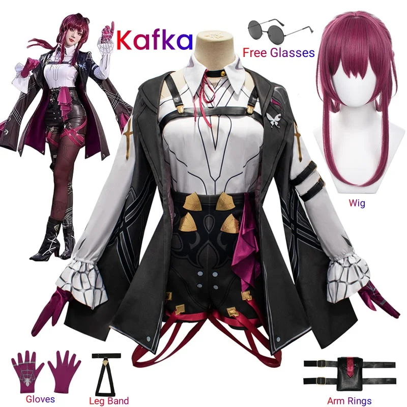 

Honkai Star Rail Cosplay Costume Honkai Kafka Cosplay Costume Helloween Party Suit with Wig Kafka Outfit Uniform