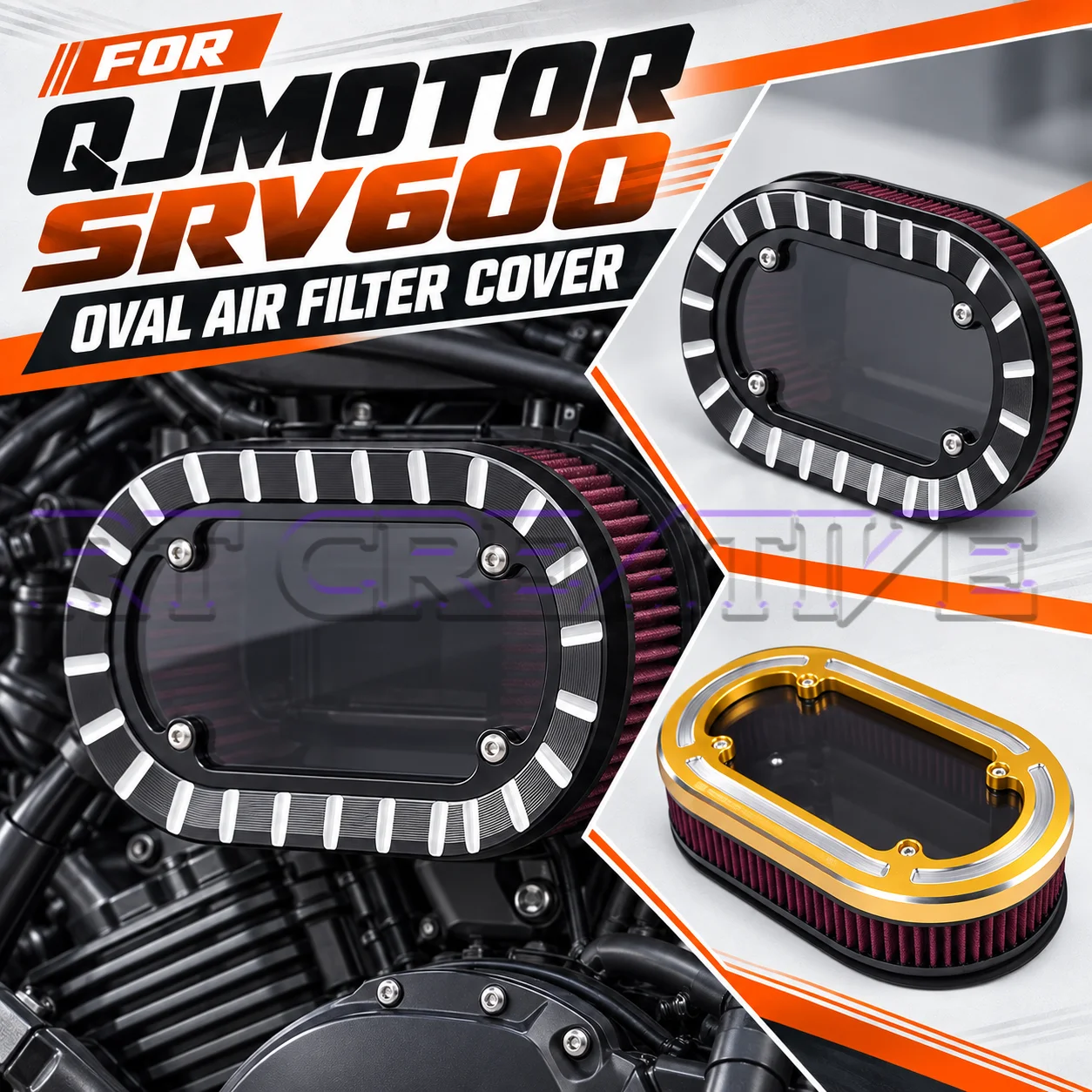 1. Motorcycle Left & Right Air Intake Shell Retro Oval Transparent Air Filter Decor Cover For QJMOTOR SRV 600