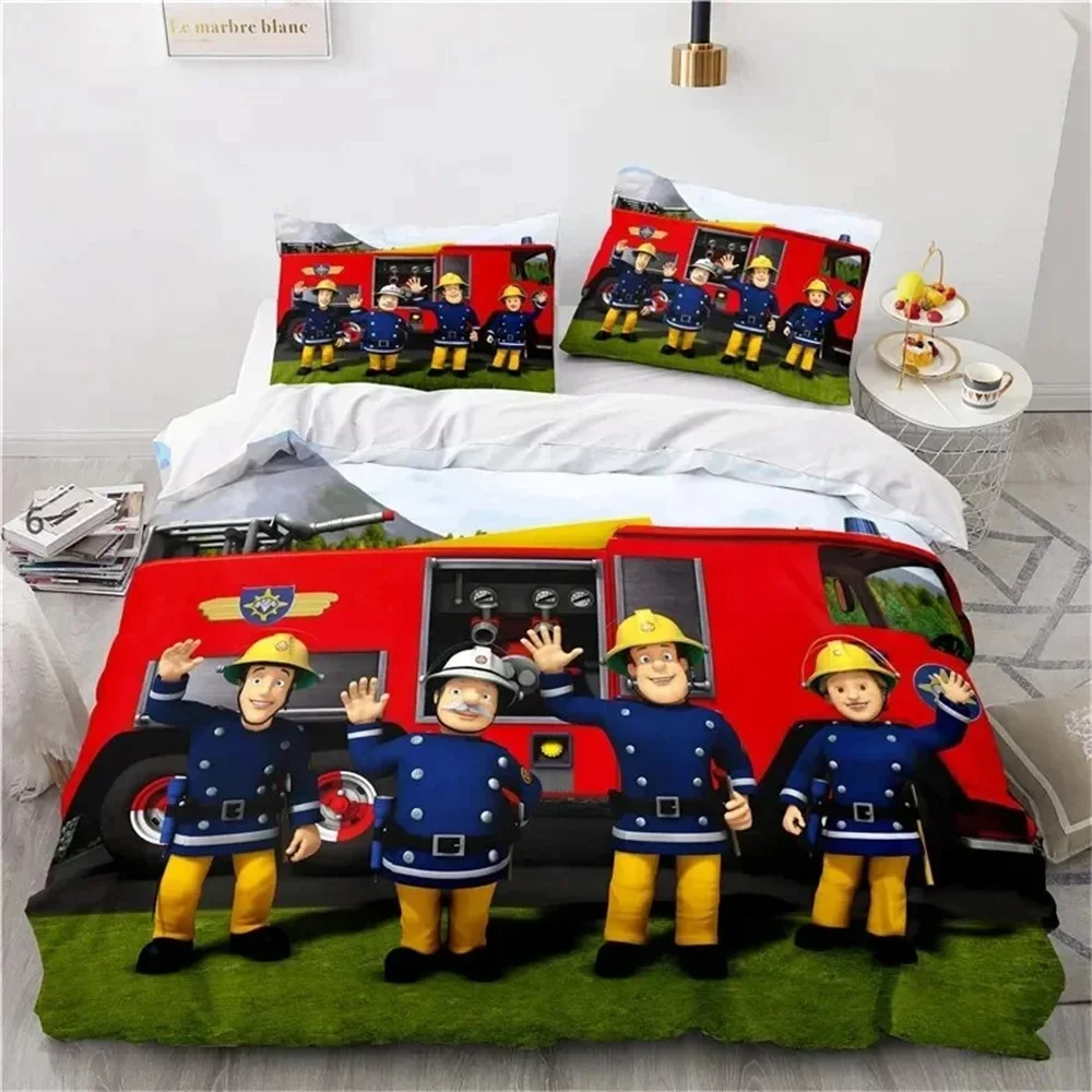 cartoon-firefighter-bedding-set-soft-microfiber-duvet-cover-pillow-shams-for-kids-adults-fire-truck-rescue-theme-bed-set