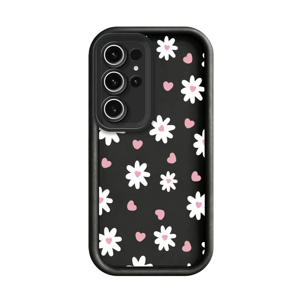 Kawaii Cute Heart Daisy Pattern Minimalist Matte For Samsung S26 S25 S24 Ultra Plus FE A57 A56 A54 A37 A26 A17 A16 A07 A06 case