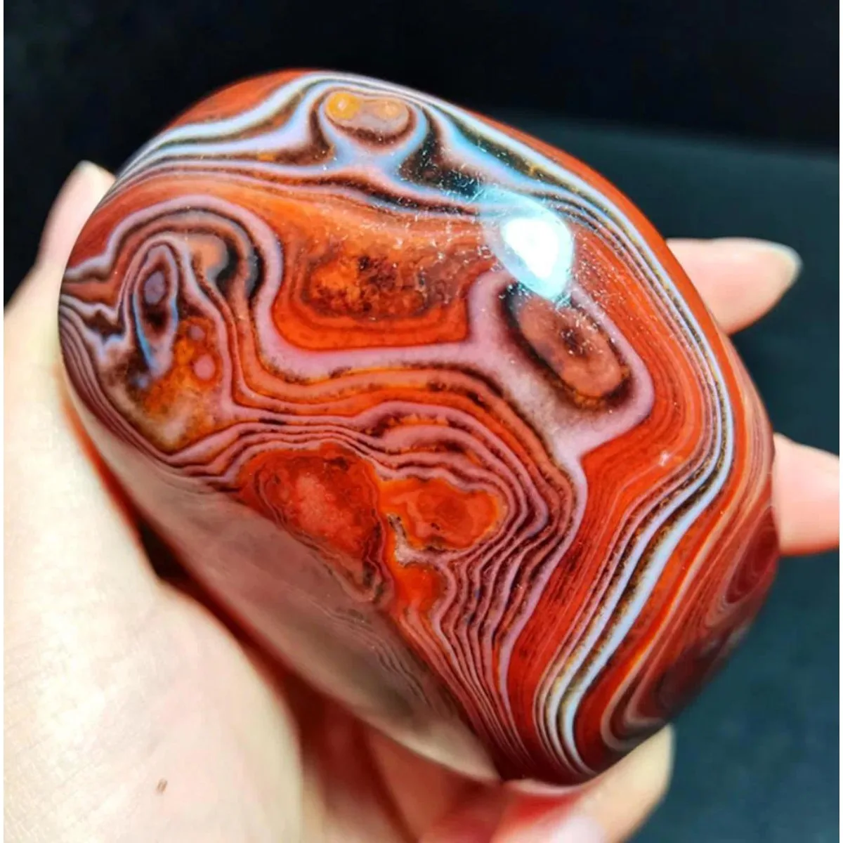 Large Smooth Texture Banded Agate Palm Stone, Polished Tumbled, Stripe Pattern, Terrarium Decor, Natural Stone, Table Display