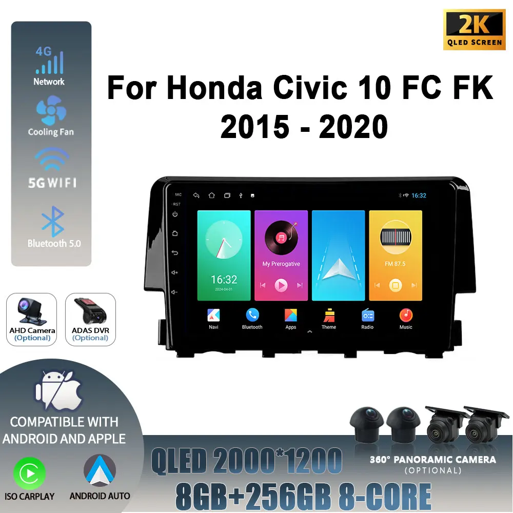 

Wireless Carplay Stereo Screen Car Radio Multimedia Navigation Player Head Unit Android 14 For Honda Civic 10 FC FK 2015-2020