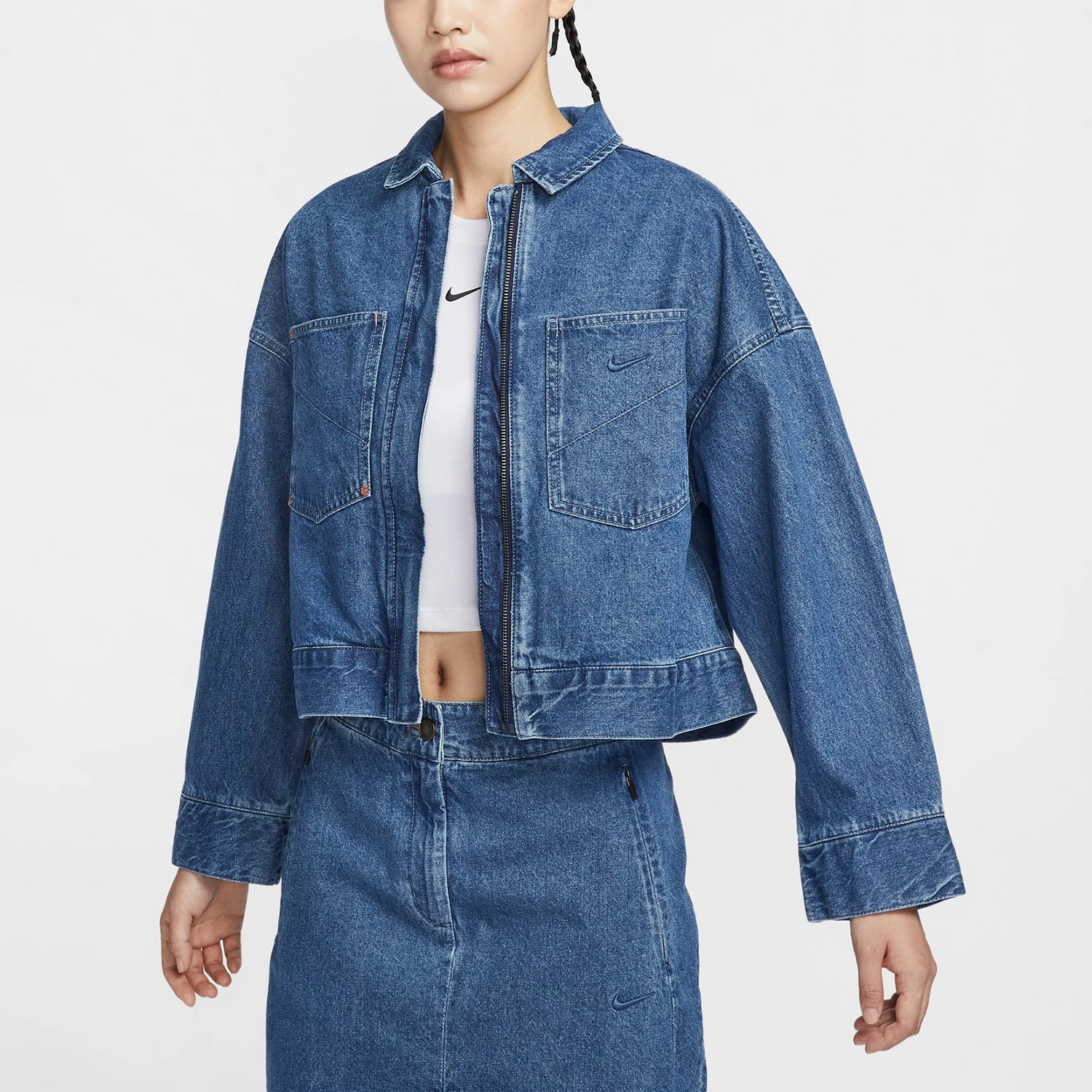 Nike genuine retro women's sports training zipper denim jacket jacket HQ1471-441