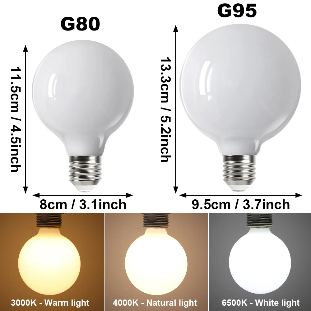 Milky LED Light Bulbs E27 AC 220V 110V G80 G95 Edison LED Lamp Glass Bulb Dining Living Room For Home Decor Chandelier Lighting
