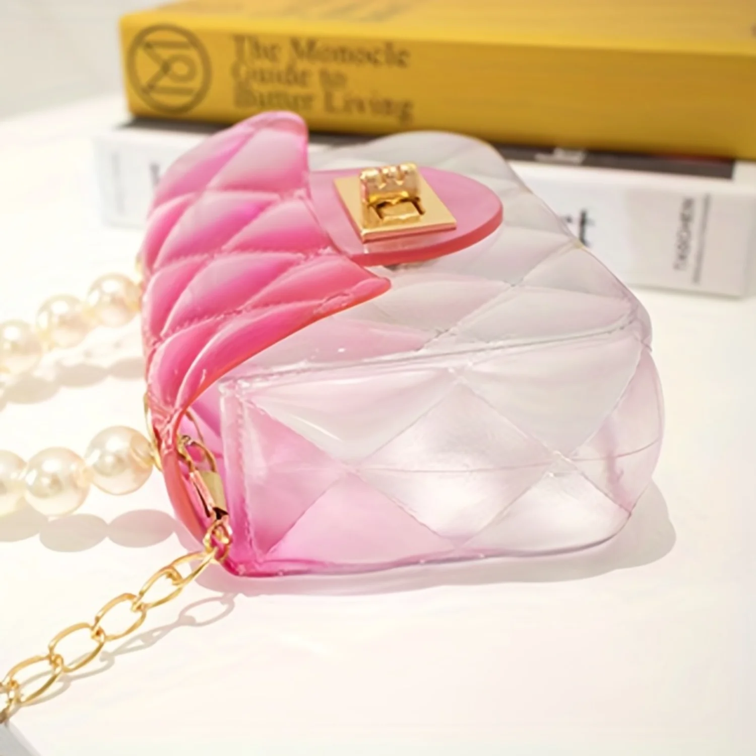 Mini Pearl Metal Chain Crossbody Bag, Clear Lipstick Purse, Fashion Jelly Bag
