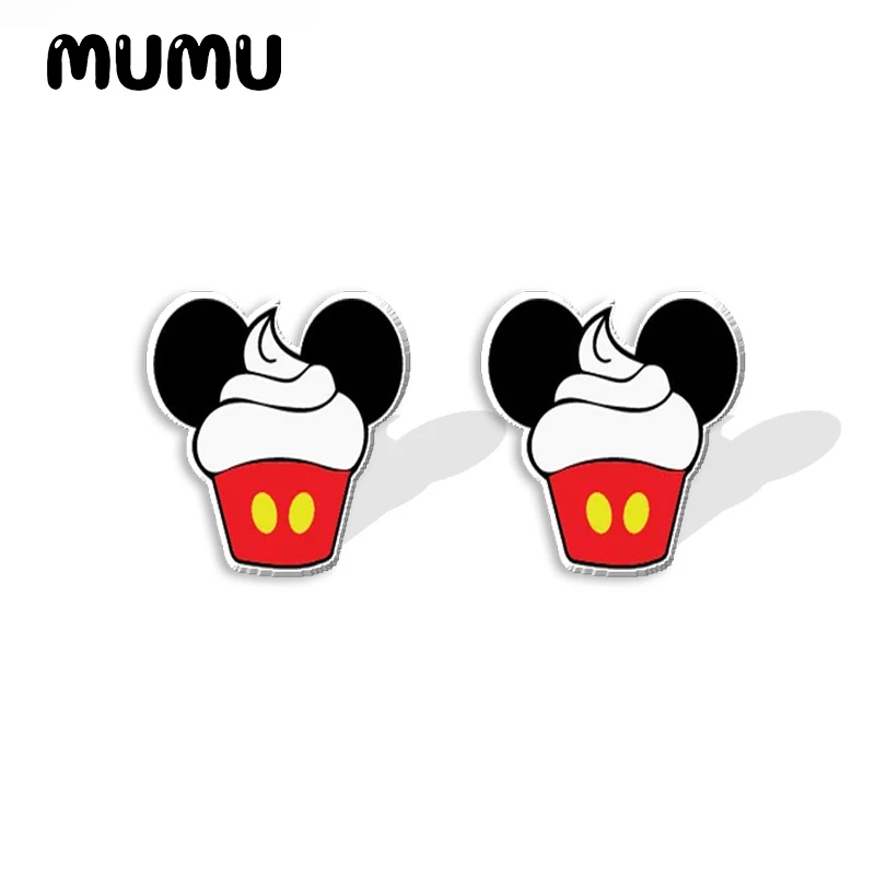 2024 New Mickey Mouse Cupcake Stud Earring Lovely Donald Duck Epoxy Jewelry Resin Acrylic Earrings Handmade Gifts Fans