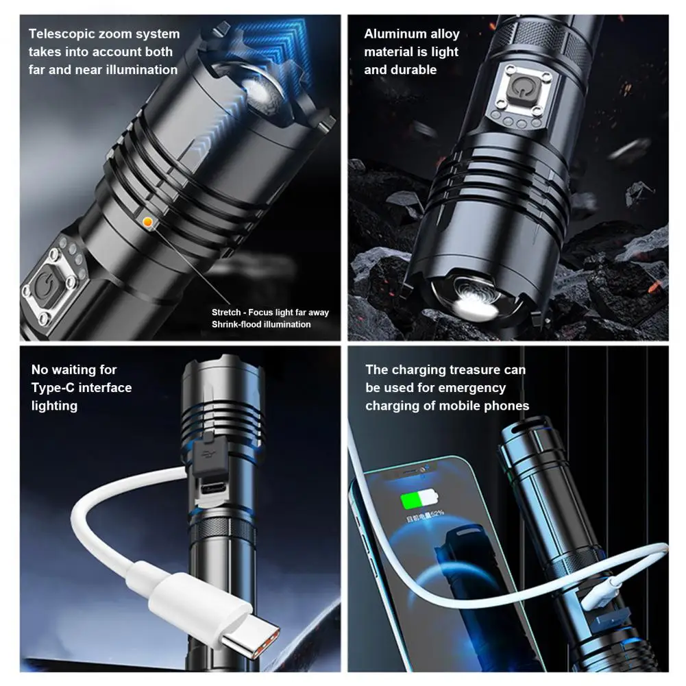 

Аварийный фонарик, мощный перезаряжаемый через Usb уличный фонарик с 5 режимами, луч дальнего действия, водонепроницаемость Ipx7, для использования вне помещения