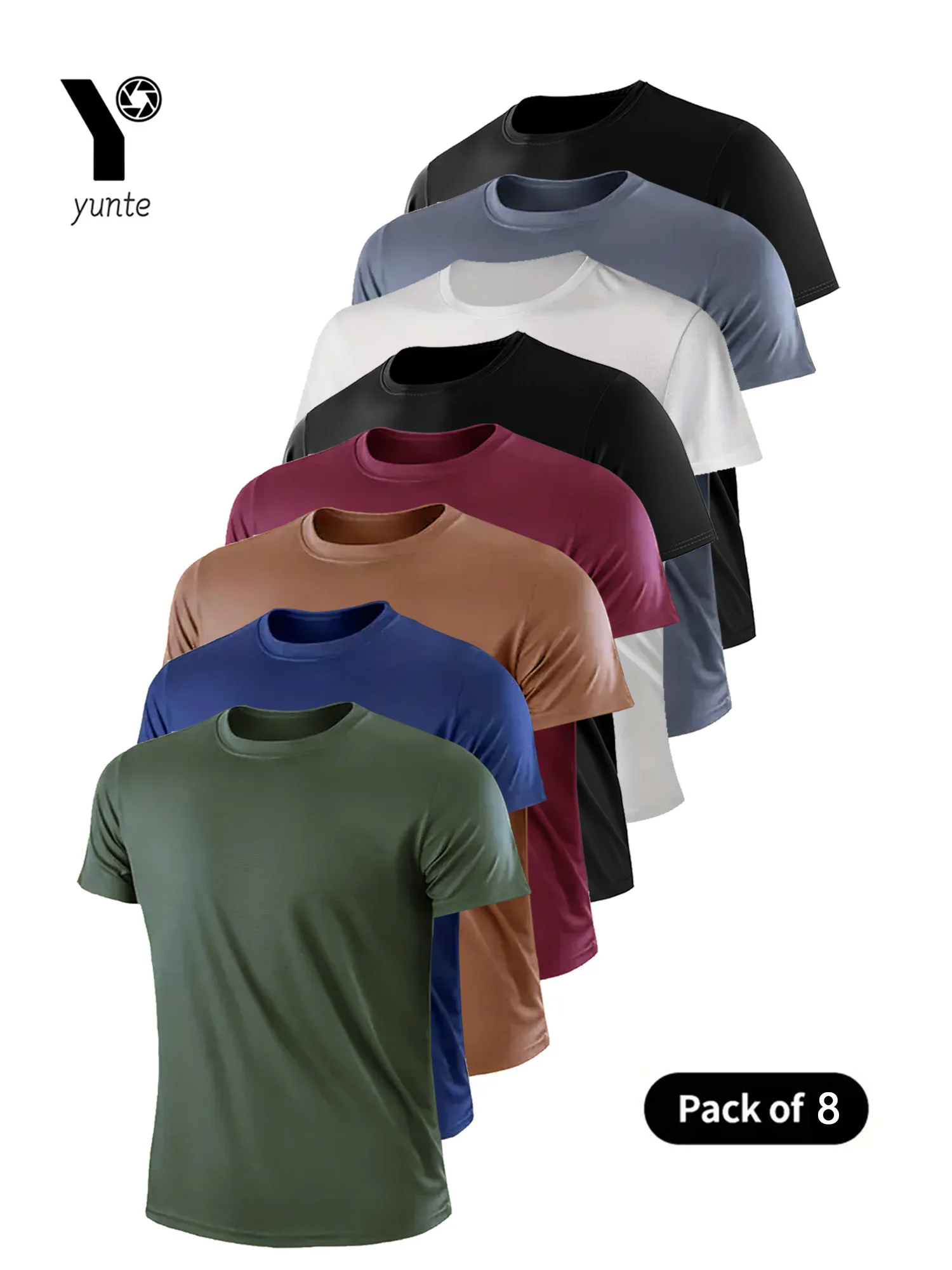 Round Neck T-Shirt 8-Color Black and White Gray Navy Fluorescent Green Ultra-Light Men's Quick-Drying Breathable Sweat-Absorbent
