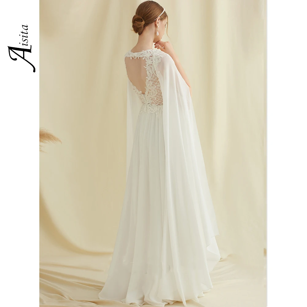 Princess A-line Wedding Dresses V-Neck Bride Dresses With Sequins Lace Chiffon Wedding Dresses For Woman Dresses Vestidos