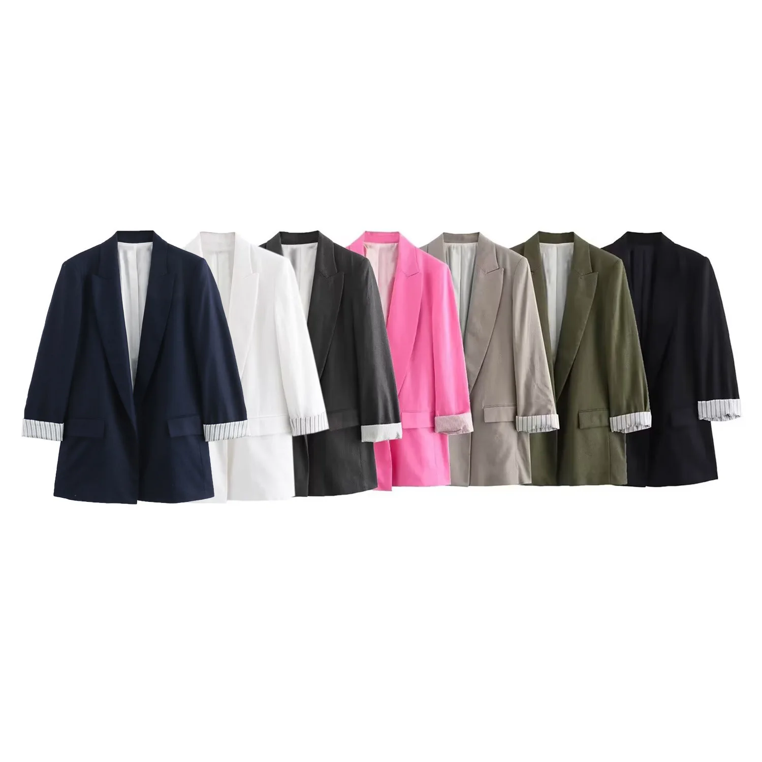 Women's Linen Blend Rolled Sleeve Suit Jacket For Women