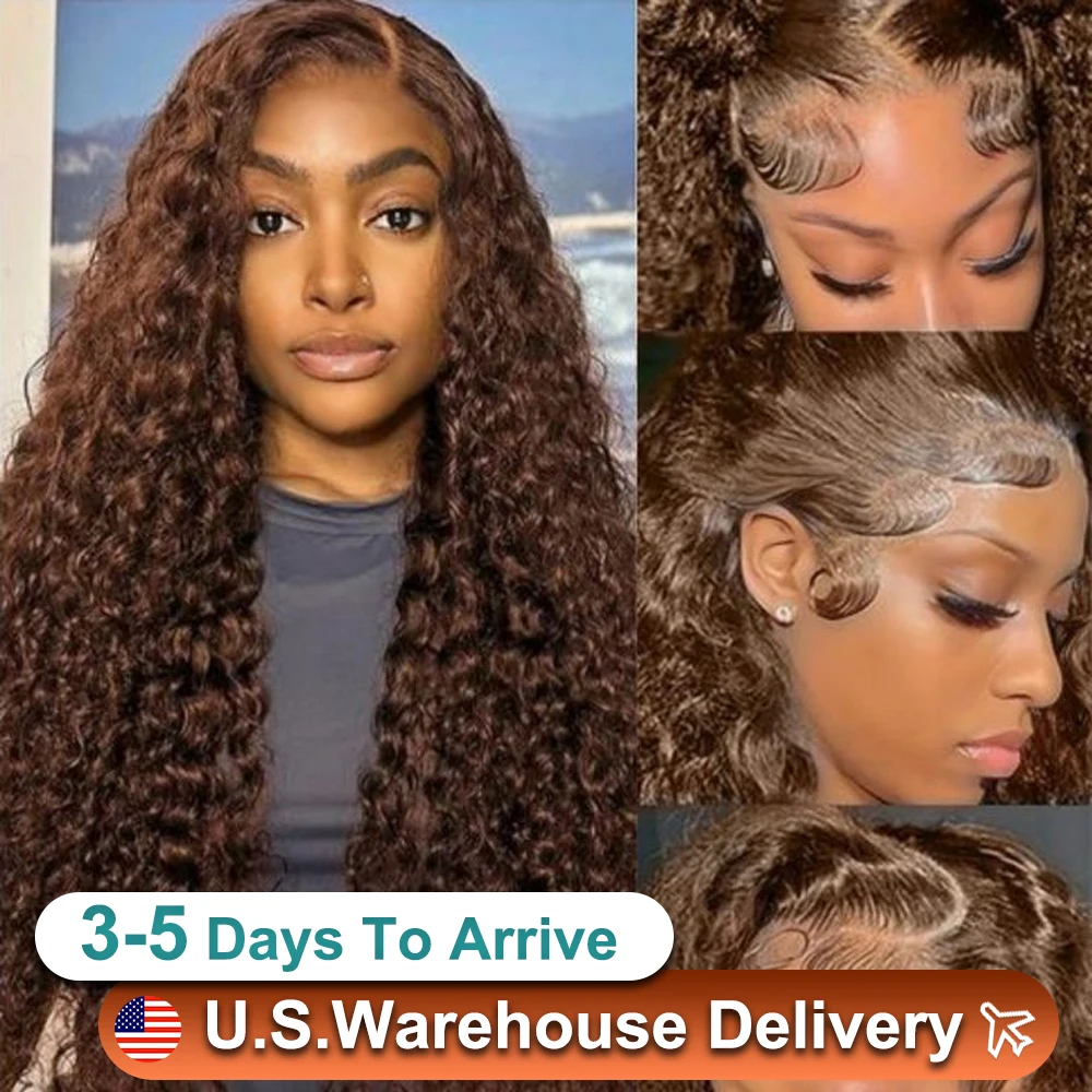 210% Density 38 Inch Chocolate Brown Deep Wave Wig 13x4 HD Transparent Lace 100% Human Hair Wig Biazilian Colored Wig For Women