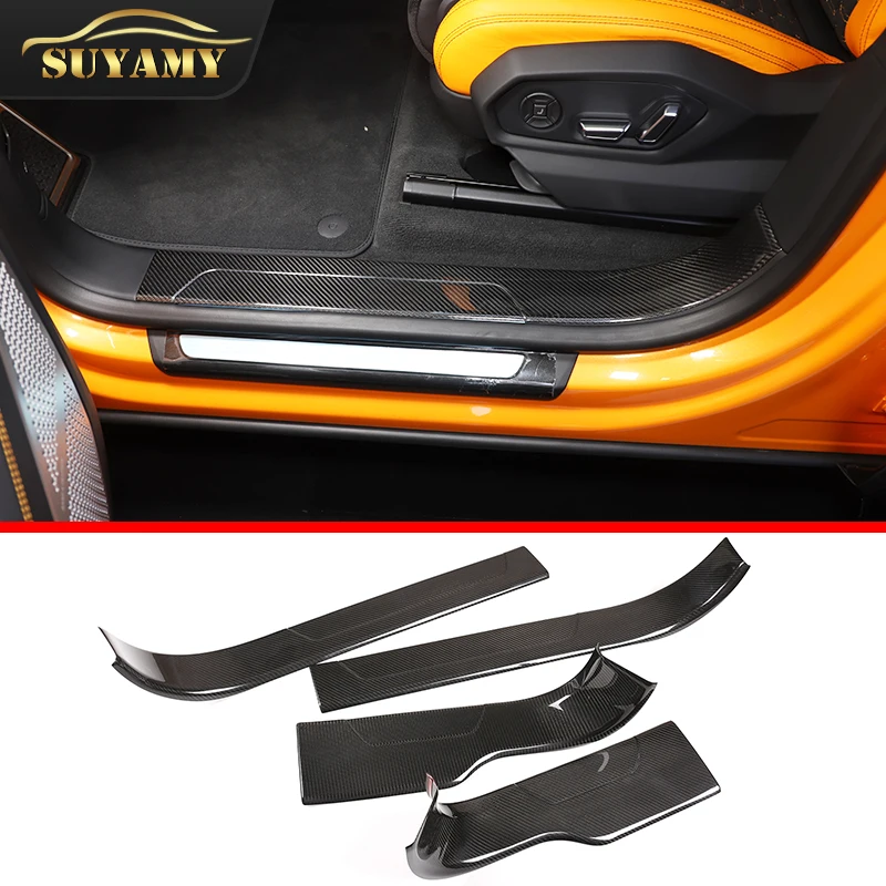 4pcs Real Carbon Fiber Door Sill Car Styling For Lamborghini URUS 2018-2021 Pedal Scuff Cover Protector Sticker Accessories