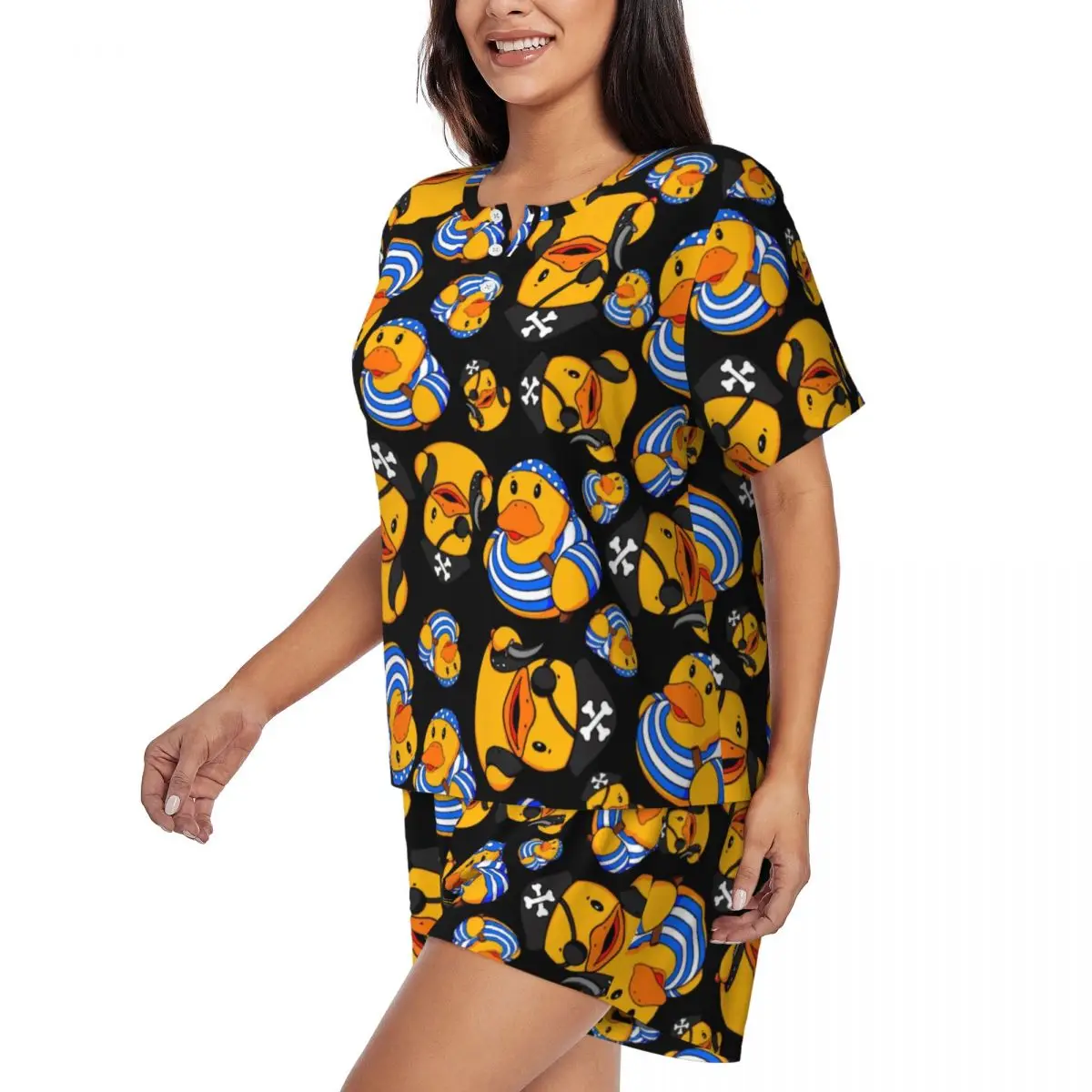 Custom Cartoon Animal Rubber Duck Pajamas Set Women's 2-Piece Short Sleeve Sleepwear Loungewear PJ Shorts Sets