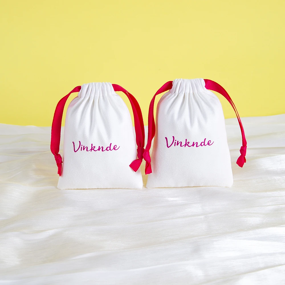 

100Pack Bulk Custom Logo White Wedding Favor Bags with Ribbon Drawstring 4x6 inches Jewelry Gift Bags for Party Festival Makeup
