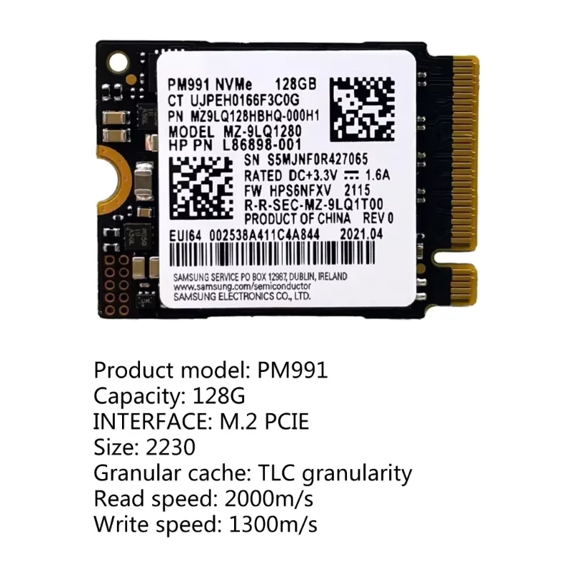 Samsung M.2 2230 SSD PM991a 128GB 256GB 1TB PM991 128GB Internal