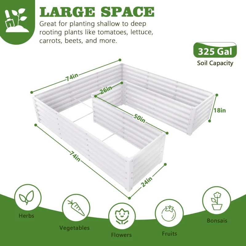 Outdoor U-Shaped Galvanized Raised Planter, 6x6x1.5ft Metal Planter for Planting Vegetables Etc., Easy to Install, Antique White