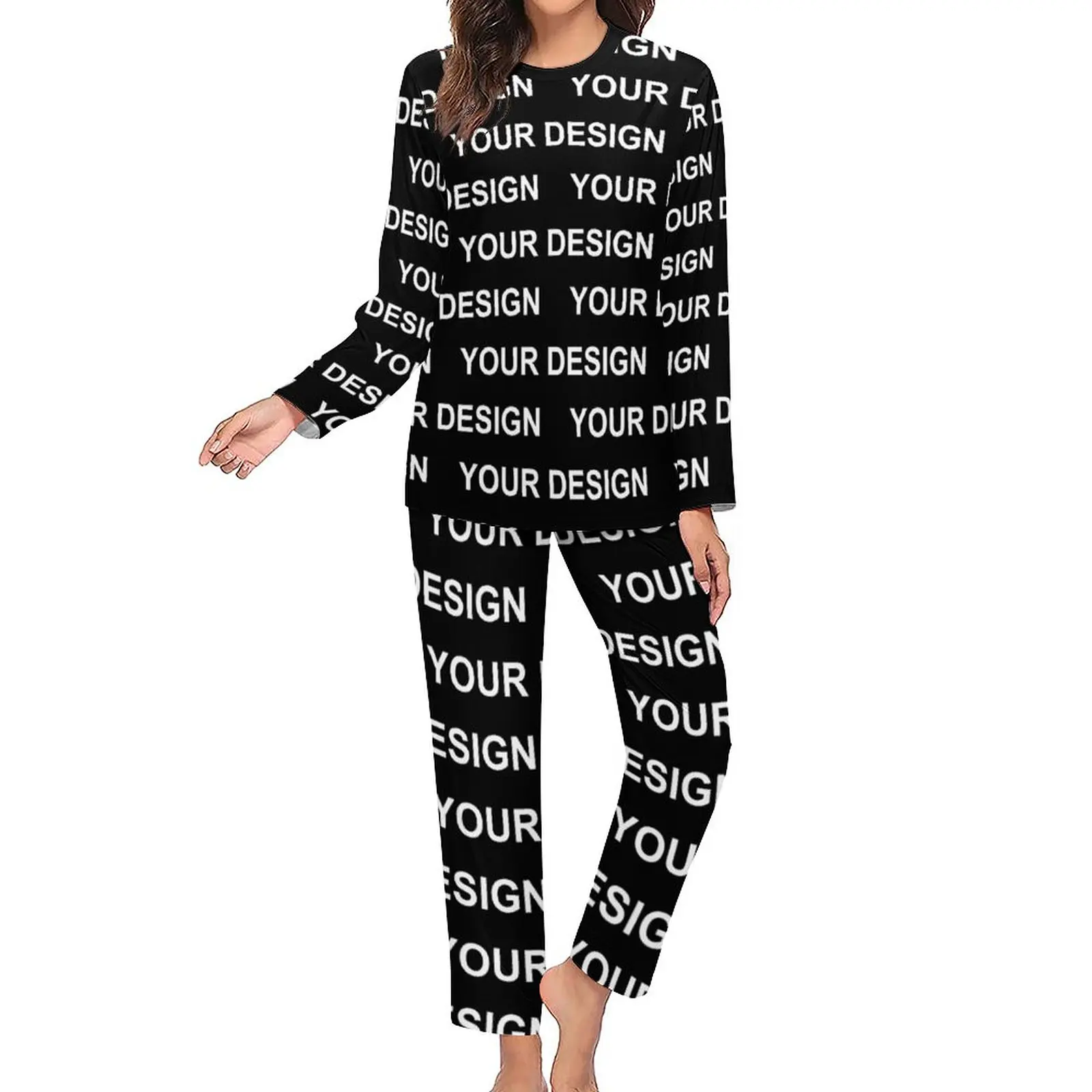 Design Customized Pajamas Autumn Custom Made Your Image Casual Oversized Sleepwear Lady Long Sleeve Print Fashion Pajama Sets