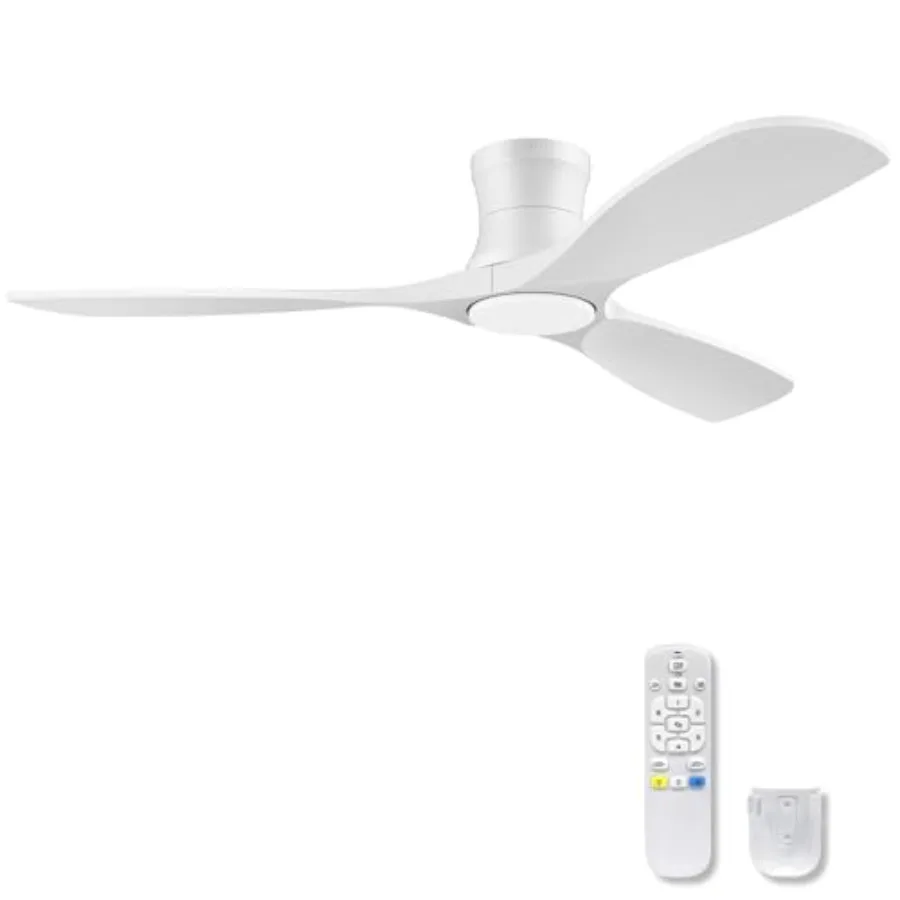 

Потолочный вентилятор 52 дюйма из белого дерева с подсветкой и пультом ДУ, бесшумный двигатель постоянного тока, регулировка яркости и реверс, ультратонкий профиль