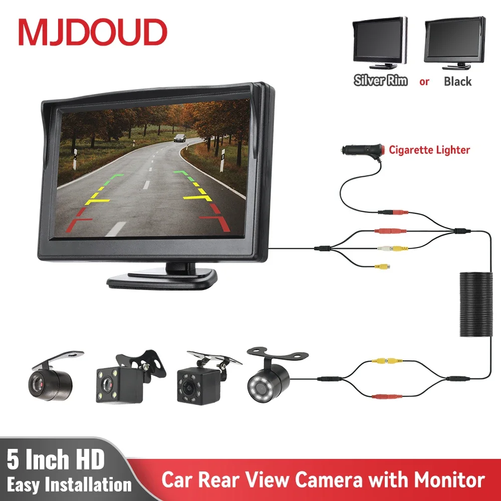 MJDOUD Car Rear View Camera with Monitor for Vehicle Parking Waterproof Reversing Camera with 5 Inch Screen Easy Installation