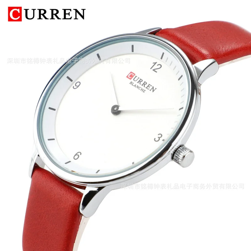 ساعة Curren 9039 بحزام جلدي للنساء، ساعة كوارتز مقاومة للماء، ساعة يد نسائية كاجوال عصرية