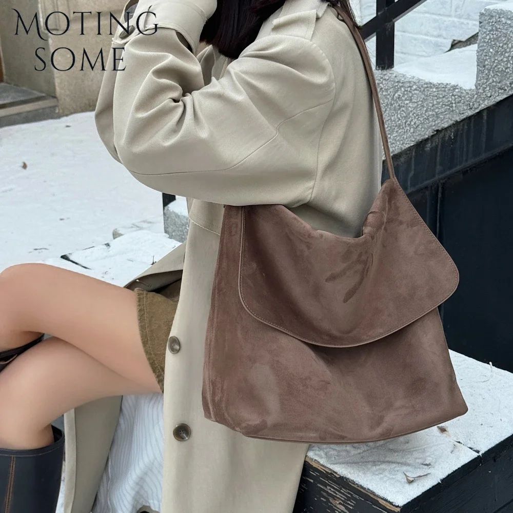 Motingsome Suede Hobos Bag Women Luxury Designer Purses Lazy Style Underarm Crossbody Shoulder Winter New Hobos Large Bag 2024