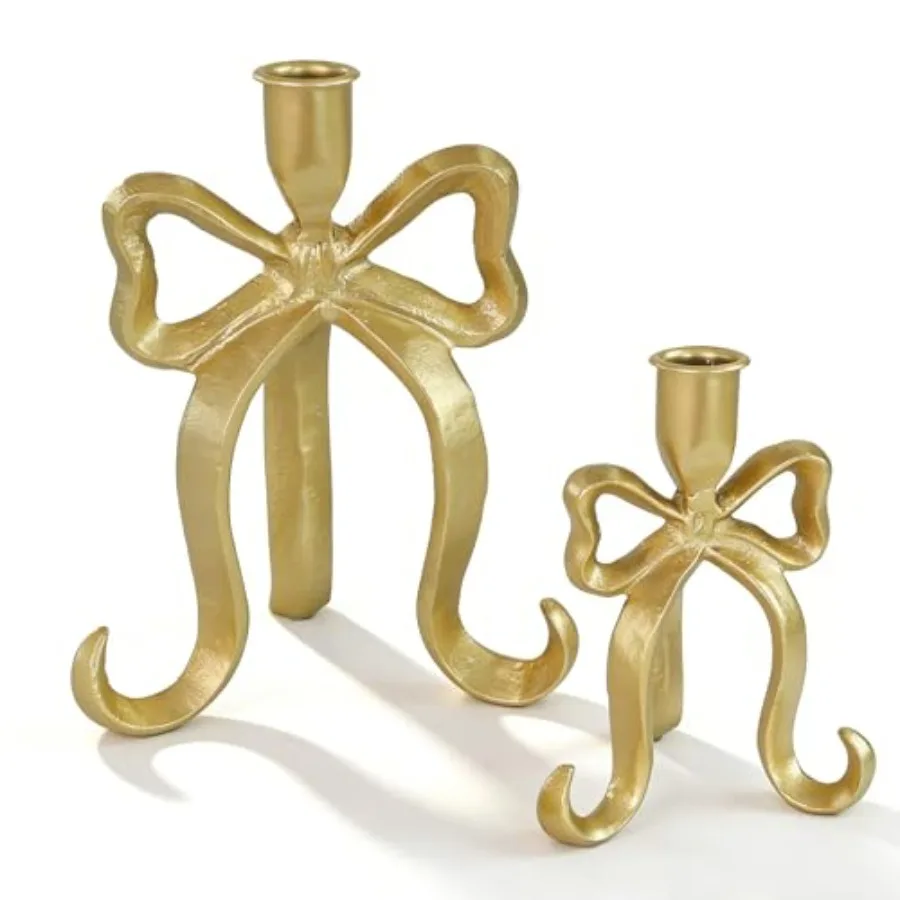 

Набор из 2-х винтажных подсвечников Gold Bow Taper из чугуна, прочные подставки для свечей для камина, свадебного или обеденного стола