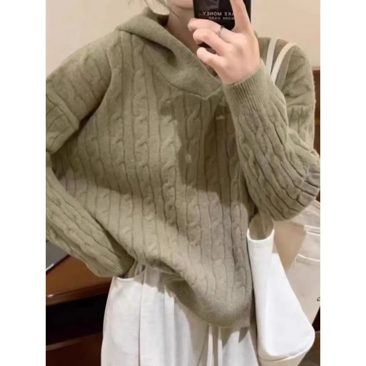 Japanese Lazy Loose Soft Waxy Sweater Top Fried Dough Twists Hooded Retro Sweater Women